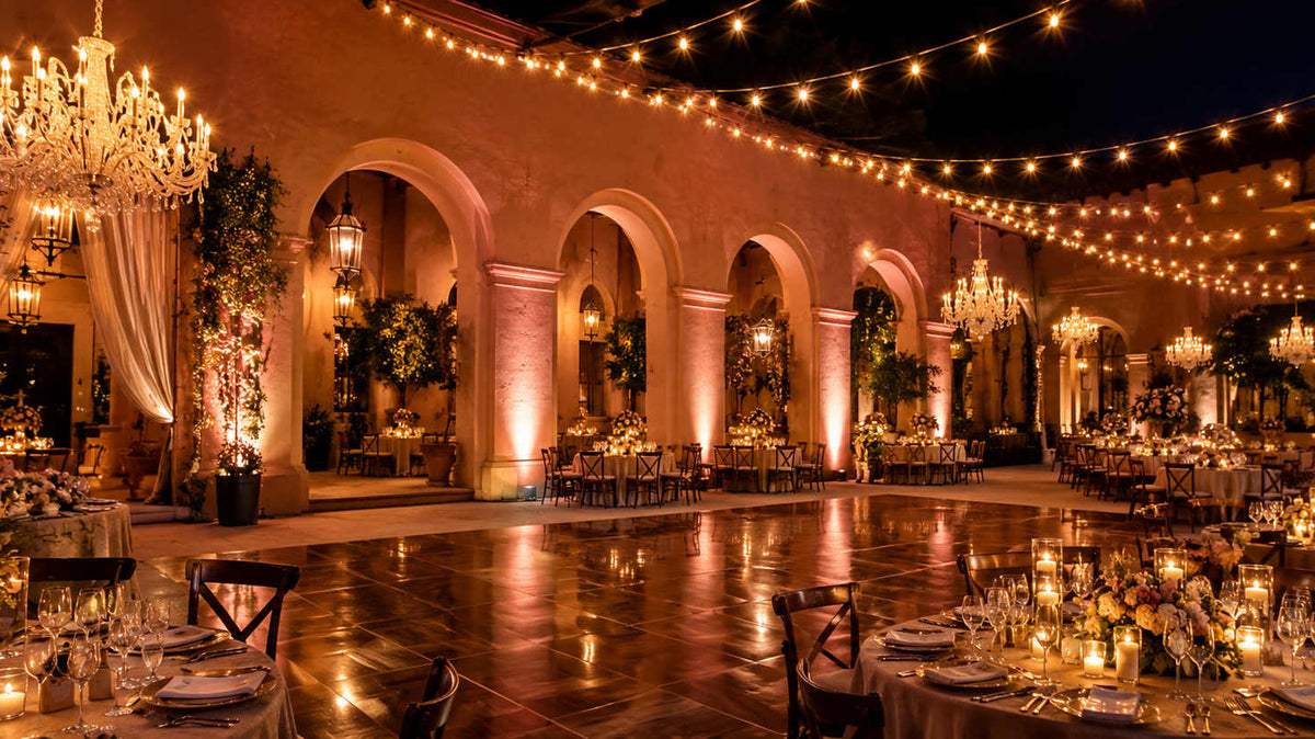 Lighting Design Basics: Uplights, String Lights & Chandeliers