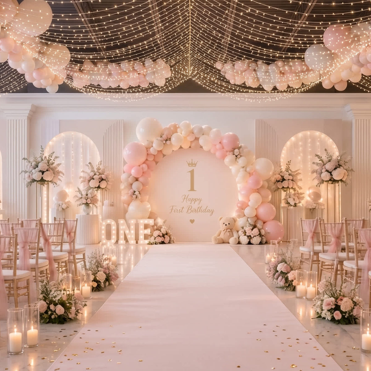 First Birthday Party Decor: Aisle Runners & Balloon Arches for a ...