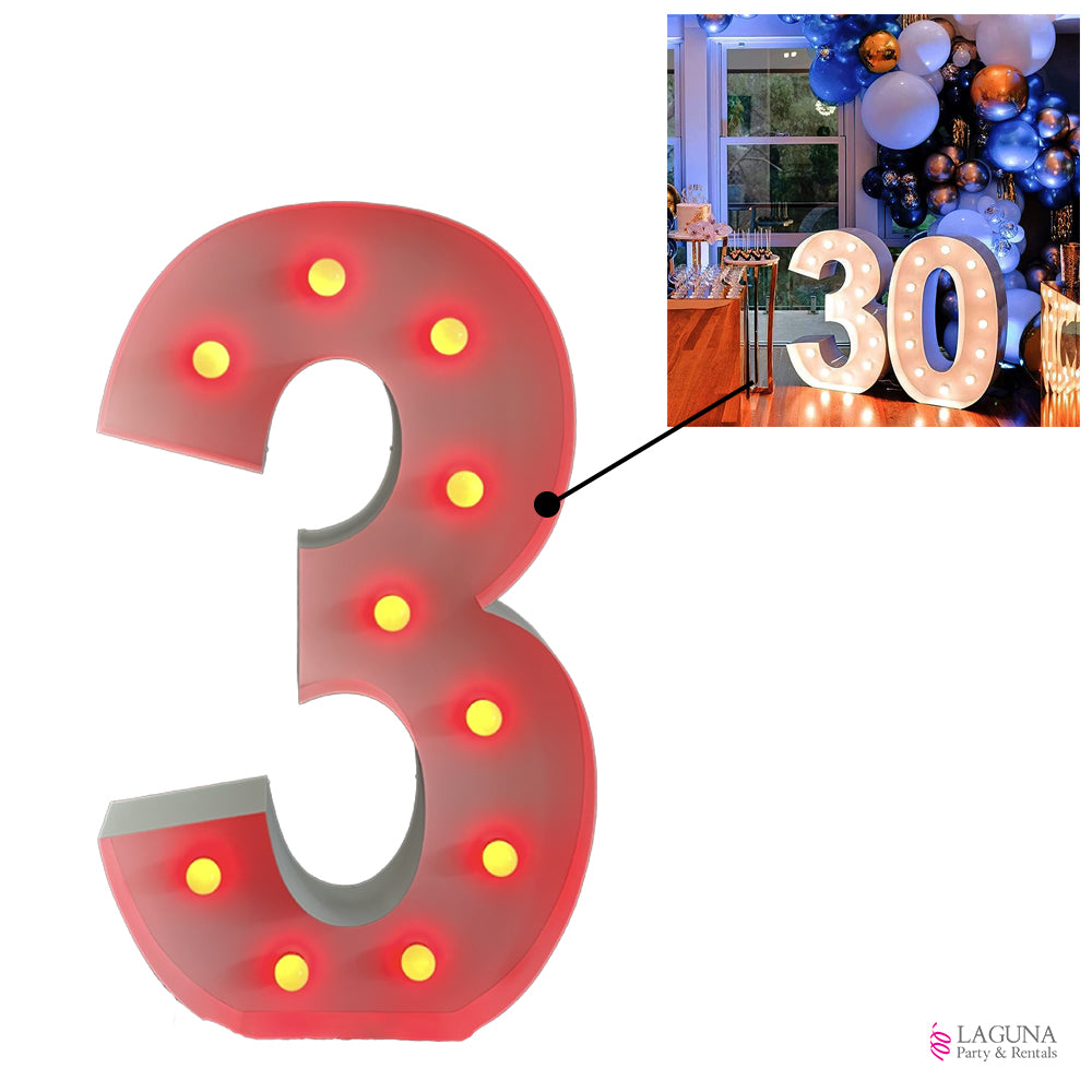 Number 3 LED Marquee – 46” Event Decor