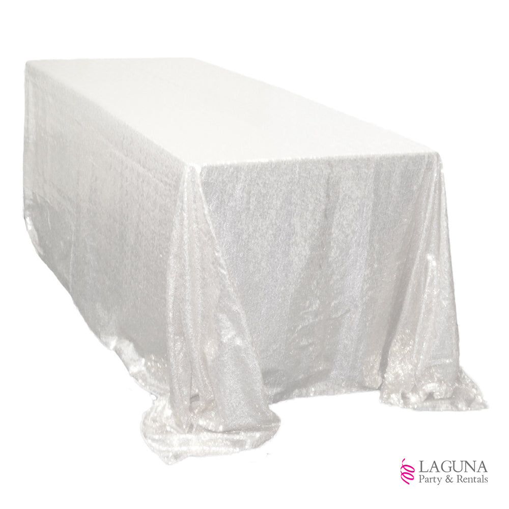 Rectangle Table Drape, Sequin, White – lagunapartyandrentals