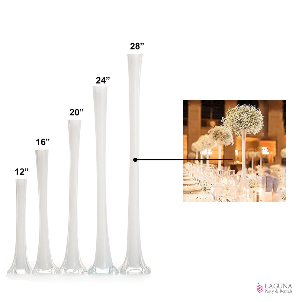 Eiffel Tower Vase, 16 (H), White - Laguna Party & Rentals